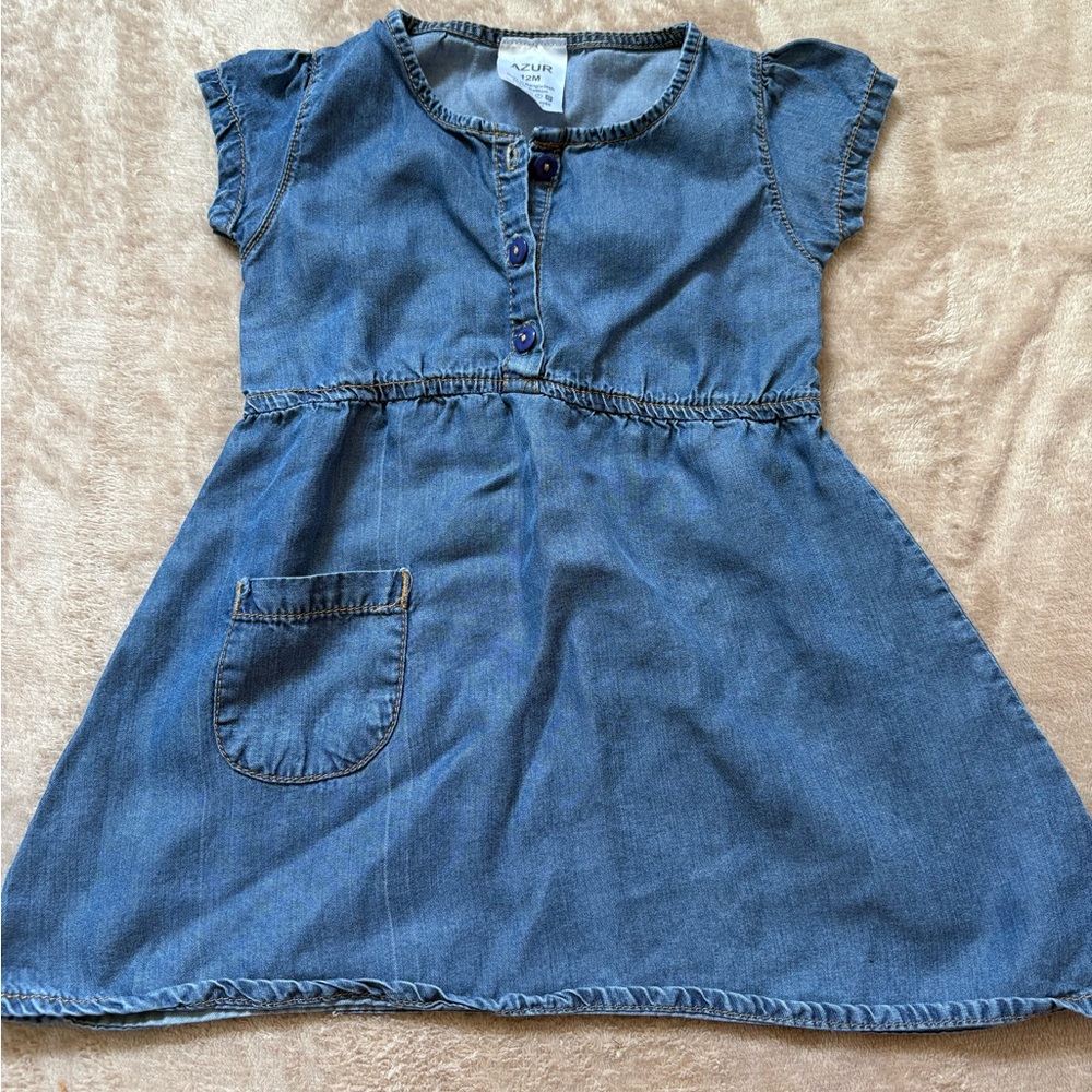 Blue Ruffled Buttoned Sundress with Flutter Cap Sleeves
